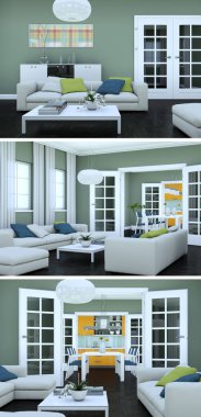 Modern iç çatı tasarım üç kez bakıldı