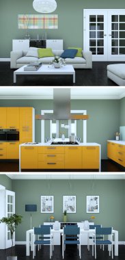 Modern iç çatı tasarım üç kez bakıldı