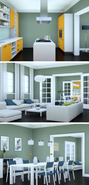 Modern iç çatı tasarım üç kez bakıldı