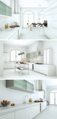 Güzel bir tasarım ile modern bir mutfak, üç kez bakıldı