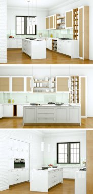 Güzel bir tasarım ile modern bir mutfak, üç kez bakıldı