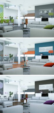 Üç renk değişimleri modern loft iç tasarım