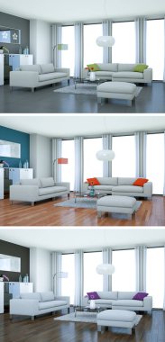 Üç renk değişimleri modern loft iç tasarım