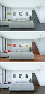 Üç renk değişimleri modern loft iç tasarım