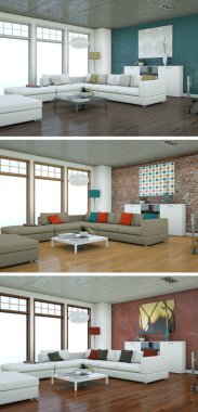 Üç renk değişimleri modern loft iç tasarım