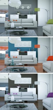 Üç renk değişimleri modern loft iç tasarım