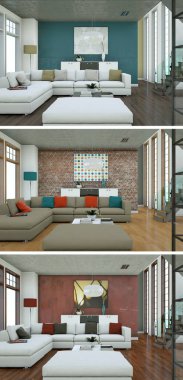 Üç renk değişimleri modern loft iç tasarım