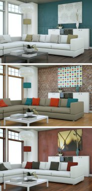 Üç renk değişimleri modern loft iç tasarım