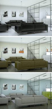 Üç renk değişimleri modern loft iç tasarım