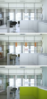 Güzel bir tasarım ile modern bir mutfak üç renk varyasyonları