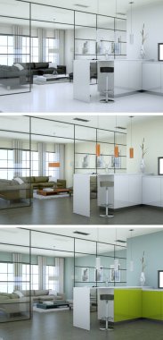 Güzel bir tasarım ile modern bir mutfak üç renk varyasyonları