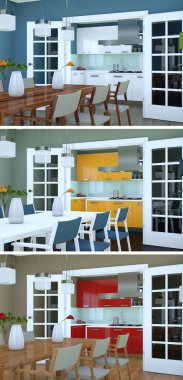 Üç renk değişimleri modern loft iç tasarım