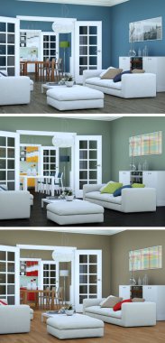 Üç renk değişimleri modern loft iç tasarım