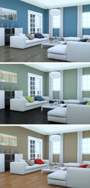 Üç renk değişimleri modern loft iç tasarım