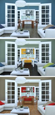 Üç renk değişimleri modern loft iç tasarım