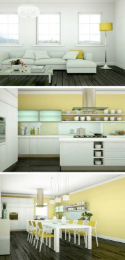 Modern iç çatı tasarım üç kez bakıldı