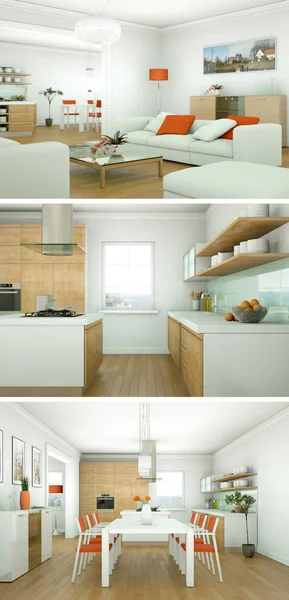 Tre viste del design moderno loft interno — Foto Stock