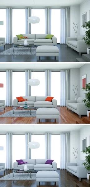 Üç renk değişimleri modern loft iç tasarım — Stok fotoğraf