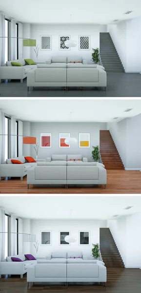 Three color variations of a modern loft interior design — Stock Photo, Image