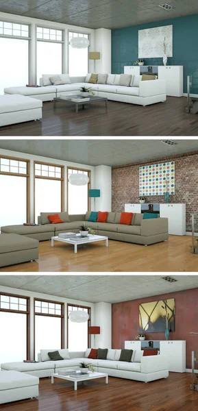 Üç renk değişimleri modern loft iç tasarım