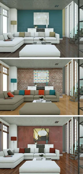 Üç renk değişimleri modern loft iç tasarım