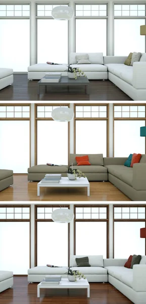 Drei Farbvarianten eines modernen Loft-Interieurs — Stockfoto