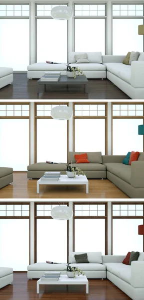 Tre varianti di colore di un moderno loft interior design — Foto Stock