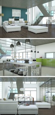 Modern iç çatı tasarım üç kez bakıldı