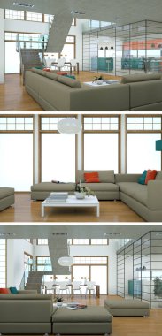 Modern iç çatı tasarım üç kez bakıldı