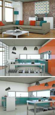 Modern iç çatı tasarım üç kez bakıldı