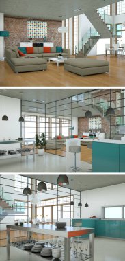 Modern iç çatı tasarım üç kez bakıldı