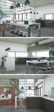 Modern iç çatı tasarım üç kez bakıldı