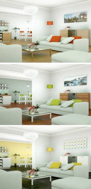 Üç renk değişimleri modern loft iç tasarım