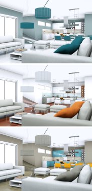 Üç renk değişimleri modern loft iç tasarım