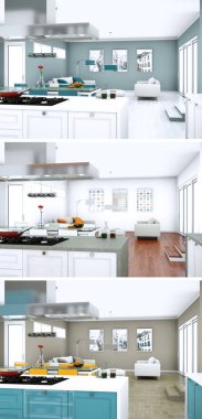 Üç renk değişimleri modern loft iç tasarım