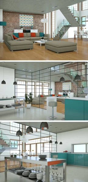 Modern iç çatı tasarım üç kez bakıldı