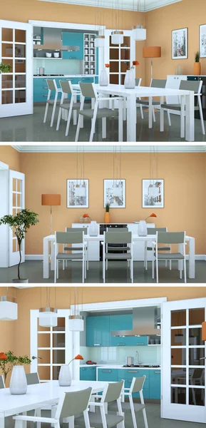 Three views of modern interior loft design — Stock Photo, Image