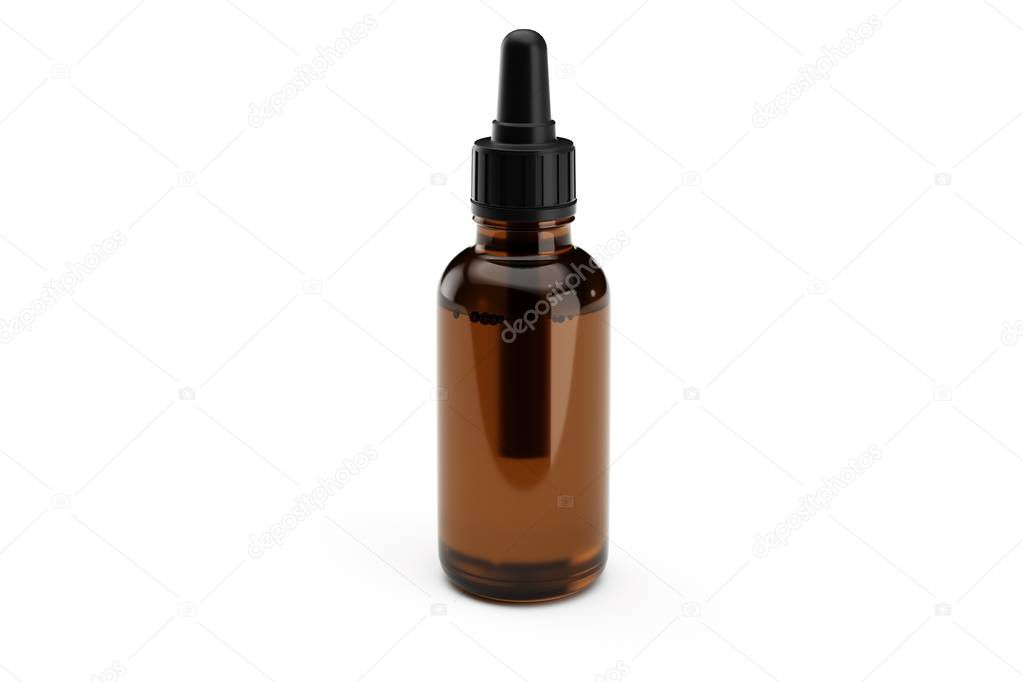 Brown medicine glass dropper bottle isolated