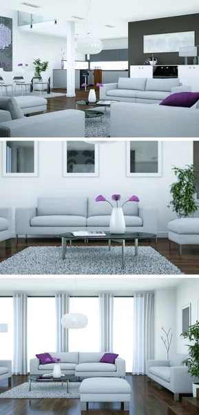 Üç görüş modern iç tasarım kanepeler ile çatı