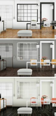 Üç renk değişimleri modern loft iç tasarım