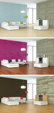 Üç renk değişimleri modern loft iç tasarım