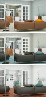 Üç renk değişimleri modern loft iç tasarım