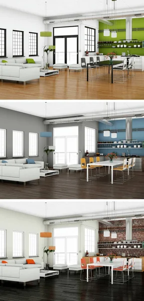 Üç renk değişimleri modern loft iç tasarım