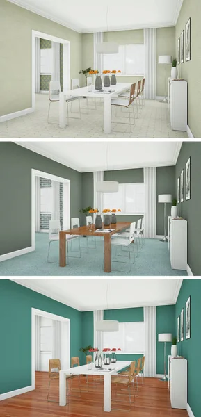 Drie kleurvariaties van een moderne loft interieur — Stockfoto
