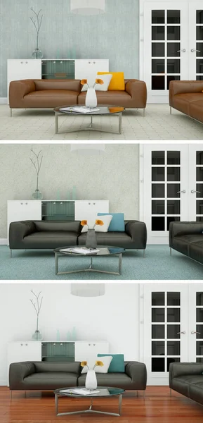 Three color variations of a modern loft interior design — Stock Photo, Image