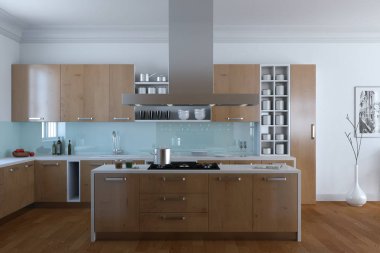 Güzel bir tasarım ile bir evde beyaz modern mutfak