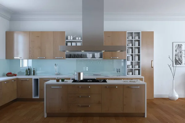 Cozinha moderna branca em uma casa com um belo design — Fotografia de Stock