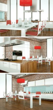 Modern iç çatı tasarım üç kez bakıldı