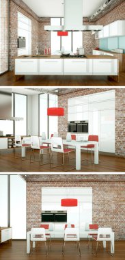 Modern iç çatı tasarım üç kez bakıldı