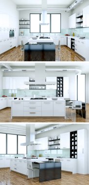 Güzel bir tasarım ile modern bir mutfak, üç kez bakıldı